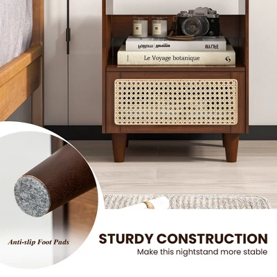 Tangkula 2PCS Bamboo Rattan Nightstand Boho Bedside End Table W/ Drawer Wood Legs 6 Tangkula 2PCS Bamboo Rattan Nightstand Boho Bedside End Table W/ Drawer Wood Legs - Image 6