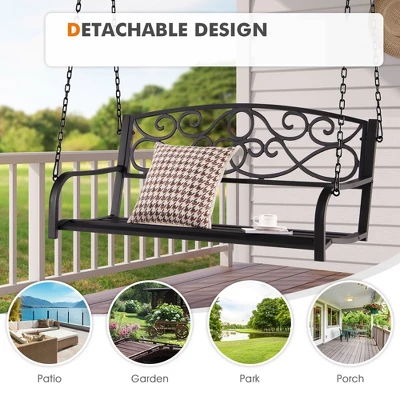 Tangkula Patio Hanging Porch Swing Outdoor 2-Person Metal Swing Bench Chair W/ Chains 5 Tangkula Patio Hanging Porch Swing Outdoor 2-Person Metal Swing Bench Chair W/ Chains - Image 5