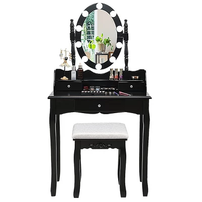 Tangkula Mirrored Vanity Table Set Lighted Makeup Dresser W/ Drawers 1 Tangkula Mirrored Vanity Table Set Lighted Makeup Dresser W/ Drawers