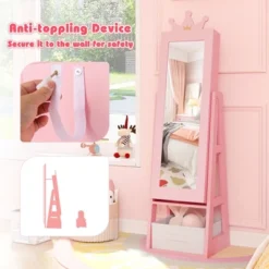 Tangkula Kids Jewelry Cabinet W/ Full-Length Mirror Foldable Drawer Anti-toppling System -Tangkula Shop GUEST 3b57af12 0922 420a 9e74 d72b180a7ca3