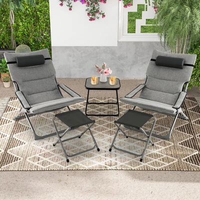 Tangkula 5-Piece Patio Sling Chair Set Folding Lounge Chairs W/ Coffee Table Yard, Poolside 2 Tangkula 5-Piece Patio Sling Chair Set Folding Lounge Chairs W/ Coffee Table Yard, Poolside - Image 2