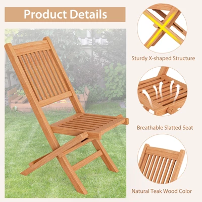 Tangkula Set Of 3 Outdoor Indonesia Teak Wood Bistro Dining Set Folding Chair & Table Slatted Patio 5 Tangkula Set Of 3 Outdoor Indonesia Teak Wood Bistro Dining Set Folding Chair & Table Slatted Patio - Image 5
