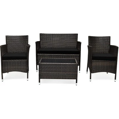 Tangkula 4-Piece Patio Rattan Wicker Conversation Furniture Set 14 Tangkula 4-Piece Patio Rattan Wicker Conversation Furniture Set - Image 14