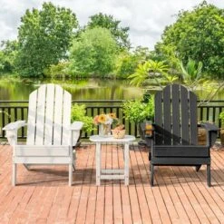 Tangkula 4-Piece Folding Adirondack Chair Set with Cup Holder - Weather Resistant Patio Seating