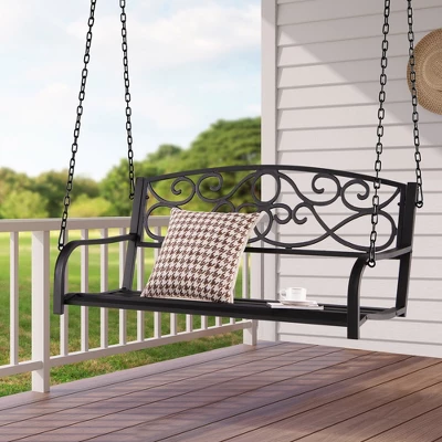Tangkula Patio Hanging Porch Swing Outdoor 2-Person Metal Swing Bench Chair W/ Chains 1 Tangkula Patio Hanging Porch Swing Outdoor 2-Person Metal Swing Bench Chair W/ Chains