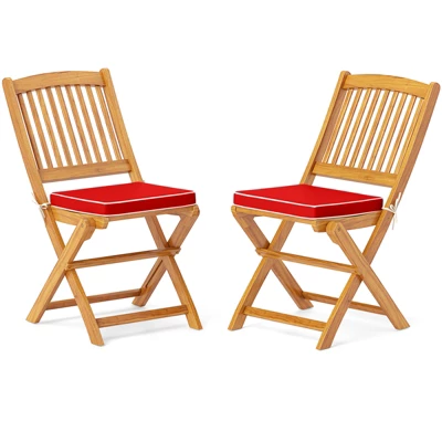 Tangkula Patio Folding Chair Set Of 2 Portable Acacia Wood Dining Chairs With High Back & Seat Cushions Beige/Navy/Red 10 Tangkula Patio Folding Chair Set Of 2 Portable Acacia Wood Dining Chairs With High Back & Seat Cushions Beige/Navy/Red - Image 10