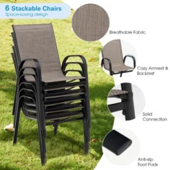 Tangkula 7PCS Patio Dining Furniture Set W/ 6 Stackable Armchairs & Umbrella Hole -Tangkula Shop GUEST 3c64794c 3829 49ba aa8b a1f0abcf741a