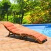 Tangkula Folding Wood Lounge Outdoor Wooden Chaise Chair With Cushion