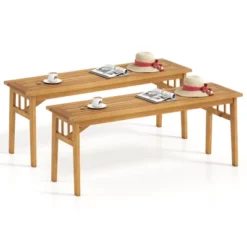 Tangkula 2 PCS Acacia Wood Outdoor Bench 48" Long Backless Wooden Picnic Bench W/ Slatted Seat 19 Tangkula 2 PCS Acacia Wood Outdoor Bench 48" Long Backless Wooden Picnic Bench W/ Slatted Seat -Tangkula Shop GUEST 3ccfe741 3f98 4253 b292 4d870a5afd9a