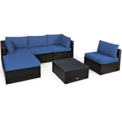 Tangkula 6PCS Patio Rattan Furniture Set Outdoor Sectional Sofa Set W/Coffee Table & Ottoman Black/Navy/Turquoise/Red/Brown 15 Tangkula 6PCS Patio Rattan Furniture Set Outdoor Sectional Sofa Set W/Coffee Table & Ottoman Black/Navy/Turquoise/Red/Brown -Tangkula Shop GUEST 3cd6b6bc c5c0 4c98 be90 3af030341613