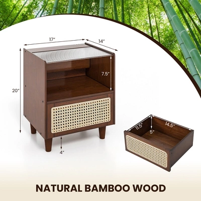 Tangkula 2PCS Bamboo Rattan Nightstand Boho Bedside End Table W/ Drawer Wood Legs 8 Tangkula 2PCS Bamboo Rattan Nightstand Boho Bedside End Table W/ Drawer Wood Legs - Image 8