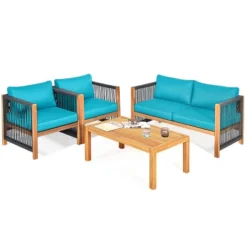 Tangkula 4-Piece Outdoor Patio Wood Conversation Furniture Set Padded Chair With Coffee Table Turquoise -Tangkula Shop GUEST 3d58e185 80f9 4854 8912 3a642531bfe5