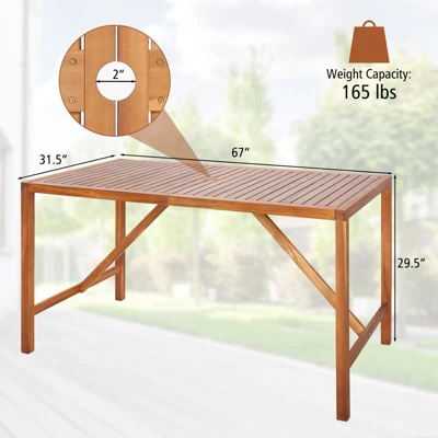 Tangkula Rectangle Acacia Wood Dining Table Spacious Slatted Top Up To 6 Patio 4 Tangkula Rectangle Acacia Wood Dining Table Spacious Slatted Top Up To 6 Patio - Image 4