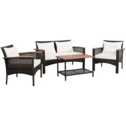 Tangkula 4PCS Rattan Patio Furniture Set Acacia Wood Outdoor Conversation Set W/ Cushions -Tangkula Shop GUEST 3dc3217c 79c3 4e19 9197 234bcc6144f5