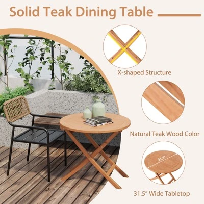 Tangkula Set Of 3 Outdoor Indonesia Teak Wood Bistro Dining Set Folding Chair & Table Slatted Patio 4 Tangkula Set Of 3 Outdoor Indonesia Teak Wood Bistro Dining Set Folding Chair & Table Slatted Patio - Image 4