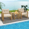 Tangkula 3PCS Patio Acacia Wood PE Wicker Furniture Set W/ Soft Seat & Back Cushions