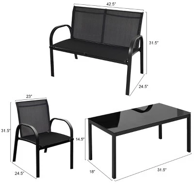 Tangkula 4PCS Black Furniture Set Chairs Coffee Table Patio Garden Brand New 3 Tangkula 4PCS Black Furniture Set Chairs Coffee Table Patio Garden Brand New - Image 3