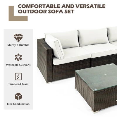 Tangkula 5-Piece Modular Rattan Patio Furniture Set with Cushioned Sofa and Coffee Table 4 Tangkula 5-Piece Modular Rattan Patio Furniture Set with Cushioned Sofa and Coffee Table - Image 4