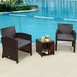 Tangkula 3-Piece Patio Rattan Furniture Set with Coffee Table and Soft Cushions
