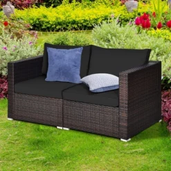 Tangkula 2-Piece Rattan Corner Sofa Set | Durable Outdoor Patio Furniture with Cushions