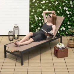 Tangkula Aluminum Adjustable Patio Chaise Lounge Chair - 6-Position Backrest