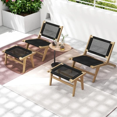 Tangkula 2-Piece Mid Century Modern Teak Wood Patio Chairs with Handwoven Cordage 2 Tangkula 2-Piece Mid Century Modern Teak Wood Patio Chairs with Handwoven Cordage - Image 2