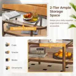 Tangkula 2-Tier Acacia Wood Coffee Table Mid-Century Modern Rectangular Center Table With Glass Tabletop And Imitation Rattan Storage Shelf -Tangkula Shop GUEST 3e8cf7dd f4c4 44a4 a21b a038c5551547