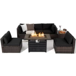 Tangkula 7PCS Patio Rattan Furniture Set 42" Fire Pit Table W/ Cover Cushioned -Tangkula Shop GUEST 3eb2c258 38f8 4b16 a357 7198bd0c5e37