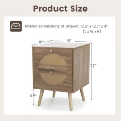 Tangkula Rattan Nightstand Set Of 2 End Side Table With 2 Rattan Drawers Pine Wood Legs Wood Accent Table -Tangkula Shop GUEST 3ec0f4b0 136b 4e02 81f7 074ddd23ba3c