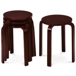 Tangkula Set Of 4 Stacking Bentwood Stool Round Dining Chair Backless Bar Stool