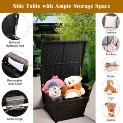 Tangkula 5-Piece Patio Furniture Set With 30 Inches Gas Fire Pit Table Outdoor PE Wicker Sectional Sofa Set With Cushions Red/Beige/Navy/Turquoise -Tangkula Shop GUEST 3f063734 8a2c 49b7 8c44 3c313533102a