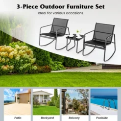 Tangkula 3 Piece Rocking Bistro Set Patio Furniture Set W/ 2 Rocking Chairs & Glass-Top Coffee Table -Tangkula Shop GUEST 3f37499e 699f 41f1 b961 5cd19f41839c