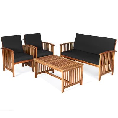 Tangkula 4PCS Patio Acacia Wood Sofa Set Conversation Couch Coffee Table With Cushions 9 Tangkula 4PCS Patio Acacia Wood Sofa Set Conversation Couch Coffee Table With Cushions - Image 9