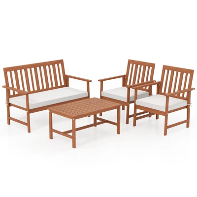 Tangkula 4-Piece Acacia Wood Patio Conversation Set Outdoor Furniture Set W/ 2 Armchairs 10 Tangkula 4-Piece Acacia Wood Patio Conversation Set Outdoor Furniture Set W/ 2 Armchairs - Image 10