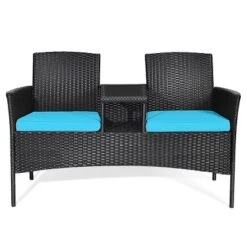 Tangkula Outdoor Rattan Wicker Patio Conversation Chair Set with Turquoise Cushions -Tangkula Shop GUEST 3f8145ac 1dcb 487e b7c4 9eb7cfb50cd6