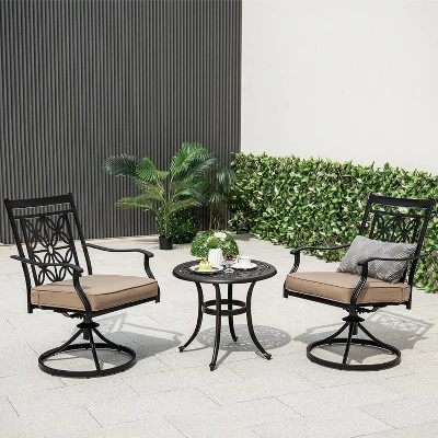 Tangkula Patio Metal Swivel Chairs Set Of 2 Fabric Bistro Rocker Chairs W/ Curved Armrests 3 Tangkula Patio Metal Swivel Chairs Set Of 2 Fabric Bistro Rocker Chairs W/ Curved Armrests - Image 3