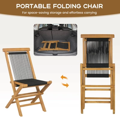 Tangkula 2PCS Folding Chairs W/ Quick-Folding Portable Design Woven Rope Seat Porch Patio 2 Tangkula 2PCS Folding Chairs W/ Quick-Folding Portable Design Woven Rope Seat Porch Patio - Image 2