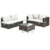 Tangkula 5-Piece Modular Rattan Patio Furniture Set with Cushioned Sofa and Coffee Table