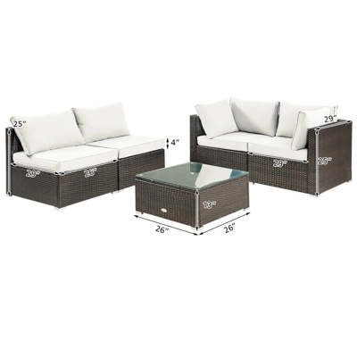 Tangkula 5-Piece Modular Rattan Patio Furniture Set with Cushioned Sofa and Coffee Table 1 Tangkula 5-Piece Modular Rattan Patio Furniture Set with Cushioned Sofa and Coffee Table