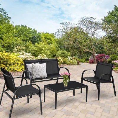 Tangkula 4PCS Black Furniture Set Chairs Coffee Table Patio Garden Brand New 2 Tangkula 4PCS Black Furniture Set Chairs Coffee Table Patio Garden Brand New - Image 2