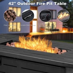 Tangkula 9 PCS Rattan Dinning Set Wicker Sofa W/Propane Gas Fire Pit 60,000 Btu Heater -Tangkula Shop GUEST 3fc21363 167b 44b8 b86a 2eb3c8262646