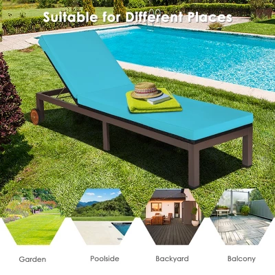 Tangkula 2PC Adjustable Patio Rattan Recliner Chaise Lounge Chair W/ Cushion Wheels 5 Tangkula 2PC Adjustable Patio Rattan Recliner Chaise Lounge Chair W/ Cushion Wheels - Image 5