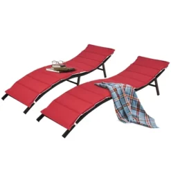 Tangkula 2PCS Outdoor Patio Rattan Wicker Lounge Chair Chaise Folding W/ Reversible Cushions Red & White 13 Tangkula 2PCS Outdoor Patio Rattan Wicker Lounge Chair Chaise Folding W/ Reversible Cushions Red & White -Tangkula Shop GUEST 403273d9 2355 46e9 8a83 a3a95578d9f0