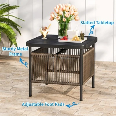 Tangkula 2 PCS Outdoor PE Rattan Side Table W/ 1.57" Umbrella Hole Square Patio End Table 5 Tangkula 2 PCS Outdoor PE Rattan Side Table W/ 1.57" Umbrella Hole Square Patio End Table - Image 5