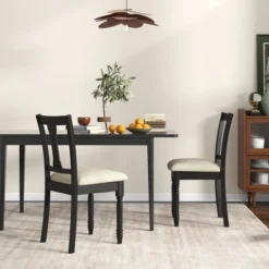 Tangkula Set Of 4 Upholstered Wooden Dining Chair W/ Seat Storage Space