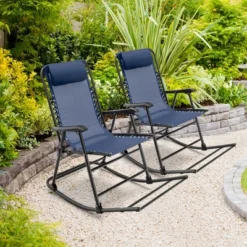 Tangkula 2-Piece Patio Folding Rocking Chair Set - Portable Outdoor Lounge Rocker
