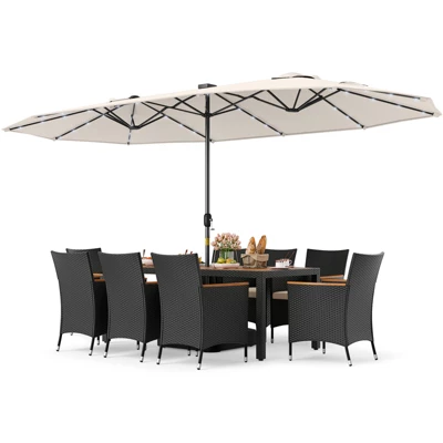 Tangkula 11-Piece Patio Dining Set with 15ft Double-Sided Umbrella & Base 6 Tangkula 11-Piece Patio Dining Set with 15ft Double-Sided Umbrella & Base - Image 6