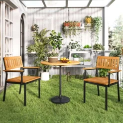 Tangkula Patio Dining Chair Set Of 4 Outdoor Chairs W/Metal And Acacia Wood Frame Armrests All-Weather Bistro Chairs -Tangkula Shop GUEST 40d8d54f f594 4f02 92cd f92fd90f914f