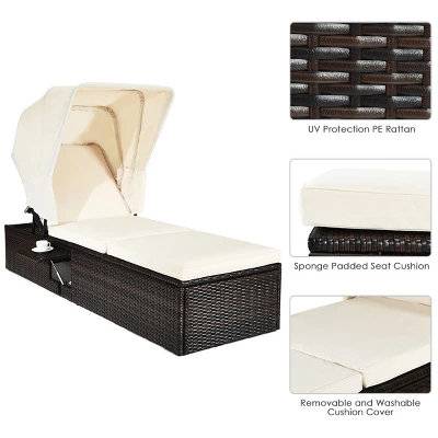 Tangkula Outdoor Cushioned Reclining Chaise Lounge W/Folding Canopy 3 Tangkula Outdoor Cushioned Reclining Chaise Lounge W/Folding Canopy - Image 3