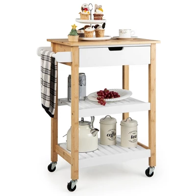 Tangkula 3-Tier Kitchen Island Cart Rolling Service Trolley W/ Bamboo Top Shelves 10 Tangkula 3-Tier Kitchen Island Cart Rolling Service Trolley W/ Bamboo Top Shelves - Image 10
